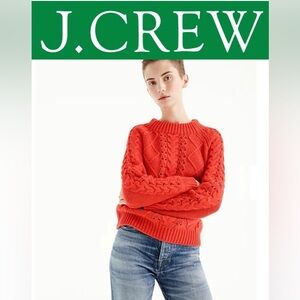 J.Crew Mockneck Cable-Knit Sweater in Vibrant Orange/Red Size Small